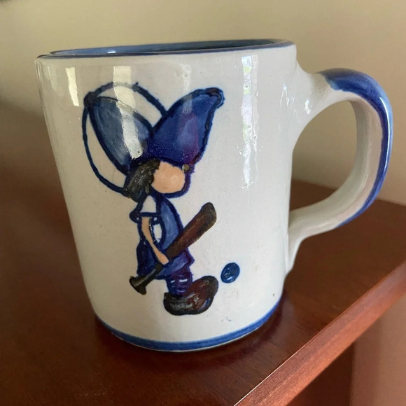 Louisville Pottery Stoneware 7 oz Child w/ Baseball Bat Hand-painted Mug - Picture 1 of 5